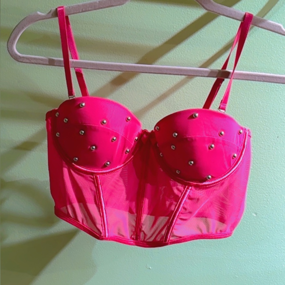 SHEIN Pink Studded Bustier Bra